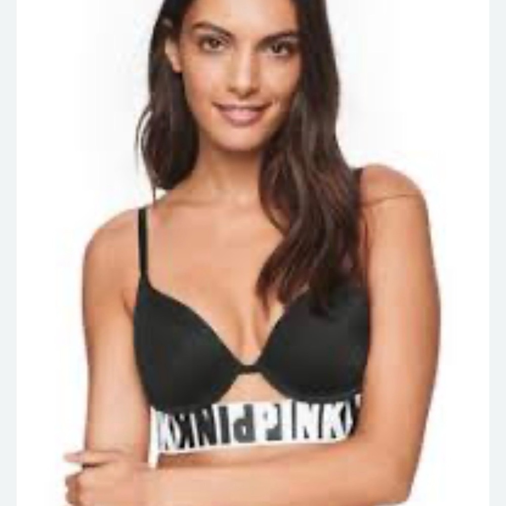 PINK Victoria's Secret Black Logo Underband Push-Up Bra